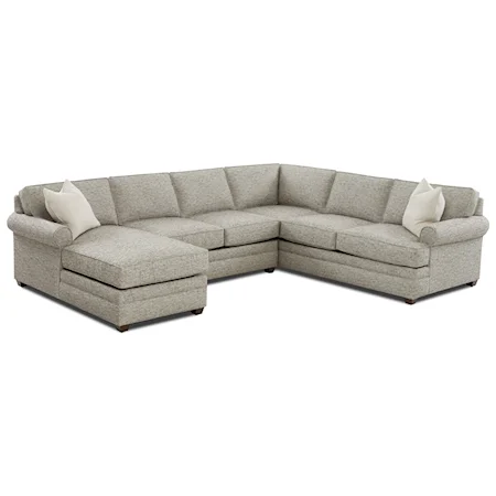 Casual 3-Piece Rolled Arm Sectional with Left-Facing Chaise